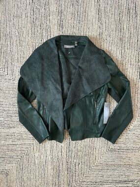Bagatelle Forest Green Women's Faux Leather Draped Jacket Size Medium